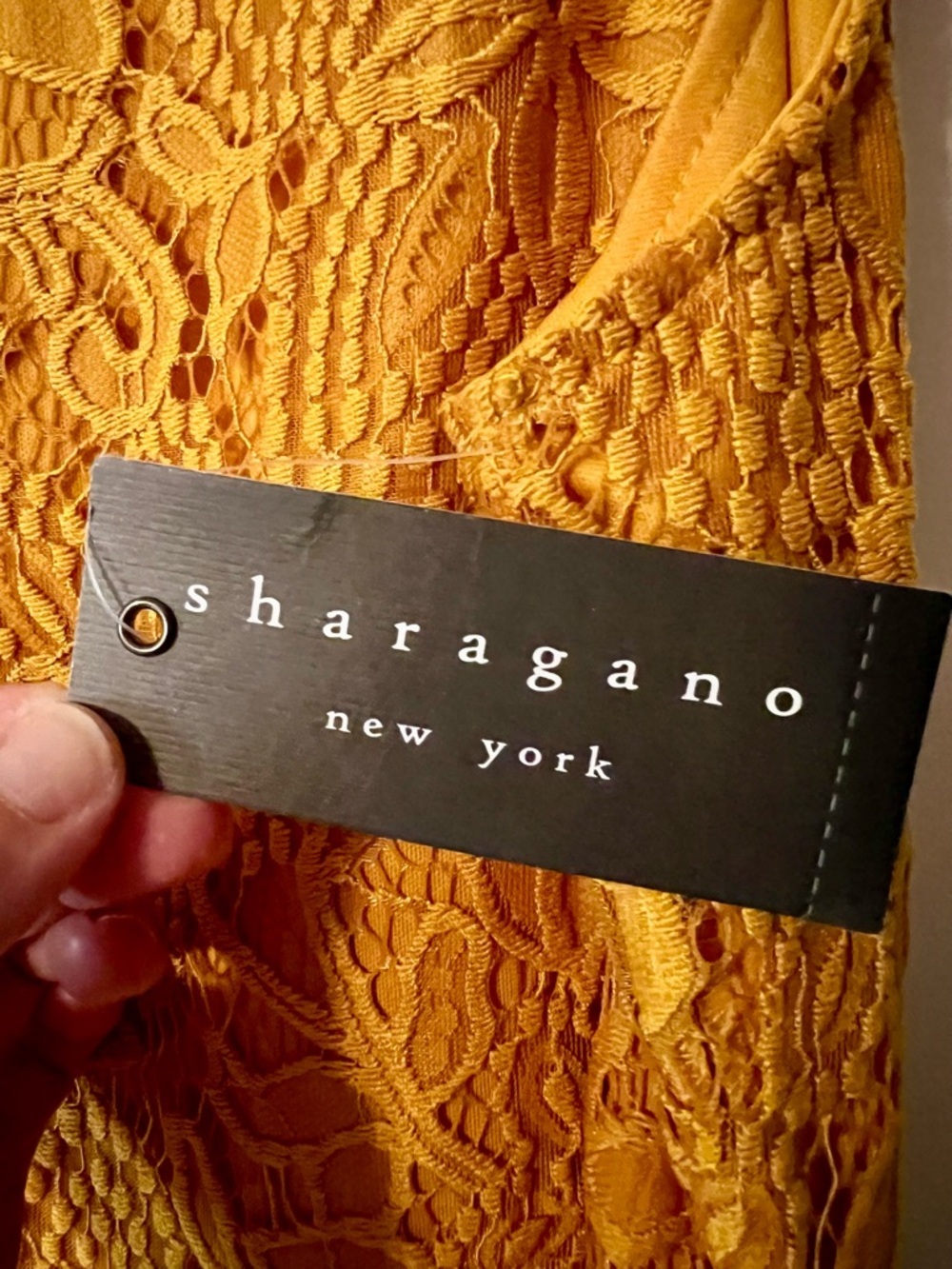 NWT Sharagano Midi Golden Yellow Lace Sheath Dress - Picture 8 of 11